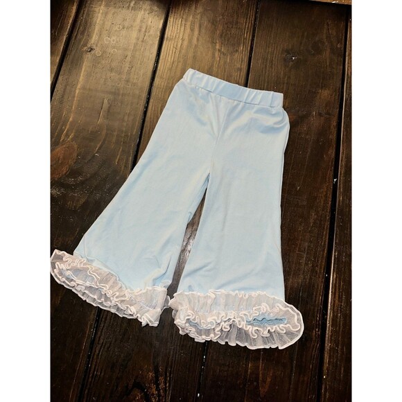 Baileys Blossoms Flare Pants Baby Blue W/White Lace Fringe Size 2T - Picture 4 of 5